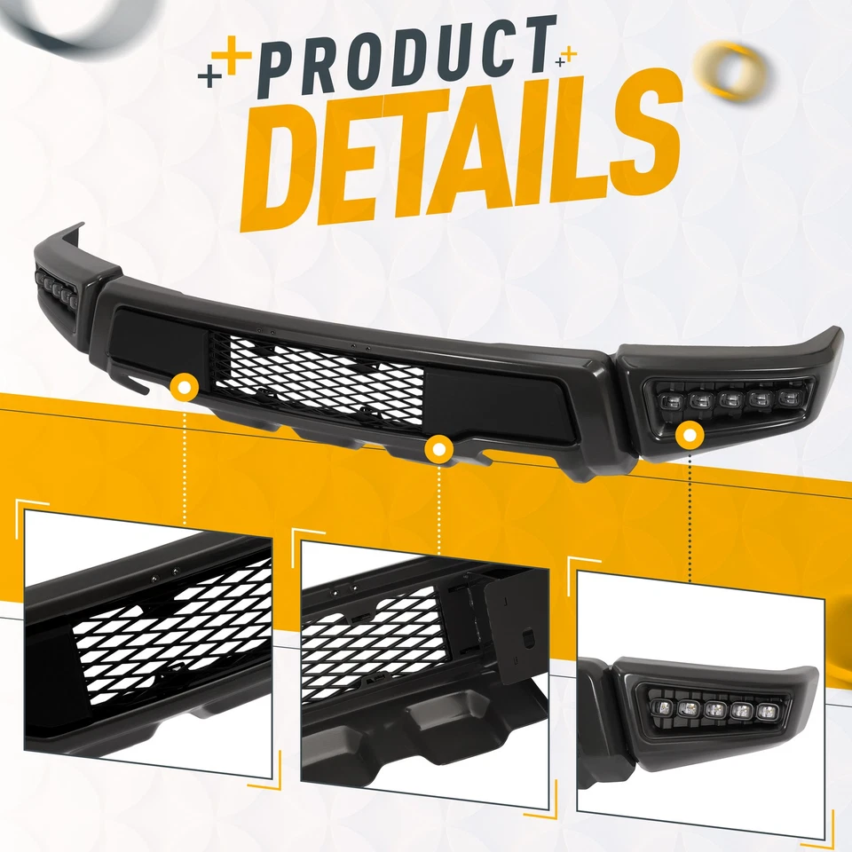 Front Bumper For Ford F150 F-150 2009-2014 Steel Black Raptor Style W/LED Lights Foto 4 de 4