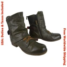 A.S.98 AirStep Womens Khaki Leather Flap Biker Boho Ankle Boots Size EU 38
