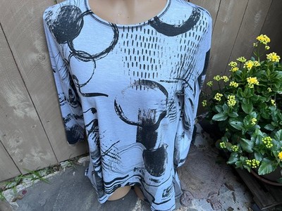 Jess & Jane White/Gray/Black Print 3/4 Sleeve Shirt - Women's Sz M