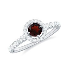0.60 Ctw Red Garnet Natural Gemstone 925 Sterling Silver Halo Ring Mothers Day