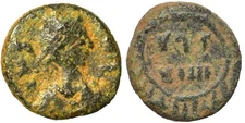💵RARE*UNIQUE WREATH*JUSTINIAN-540-541 AD-9mm/0.64g-CH F-POST VANDAL CARTHAGE