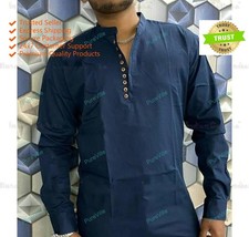 Mens Kurta Fancy Color Blue Cotton Dress Mens Shirt Plain Top Tonic