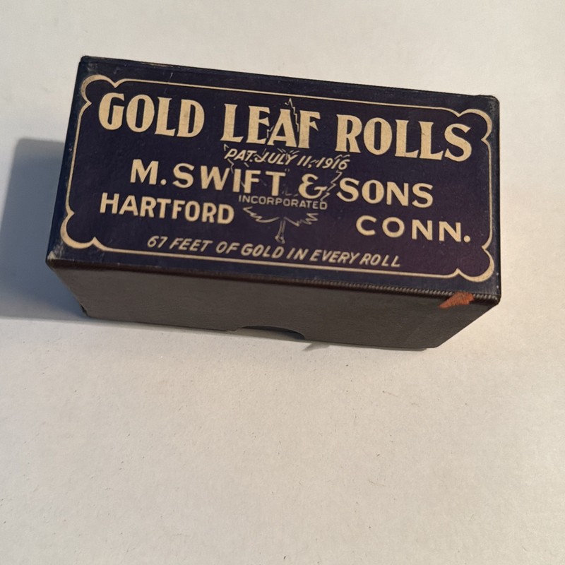 M Swift & Sons Golf Leaf Rolls Empty Box. Great Condition and Color Antique Box