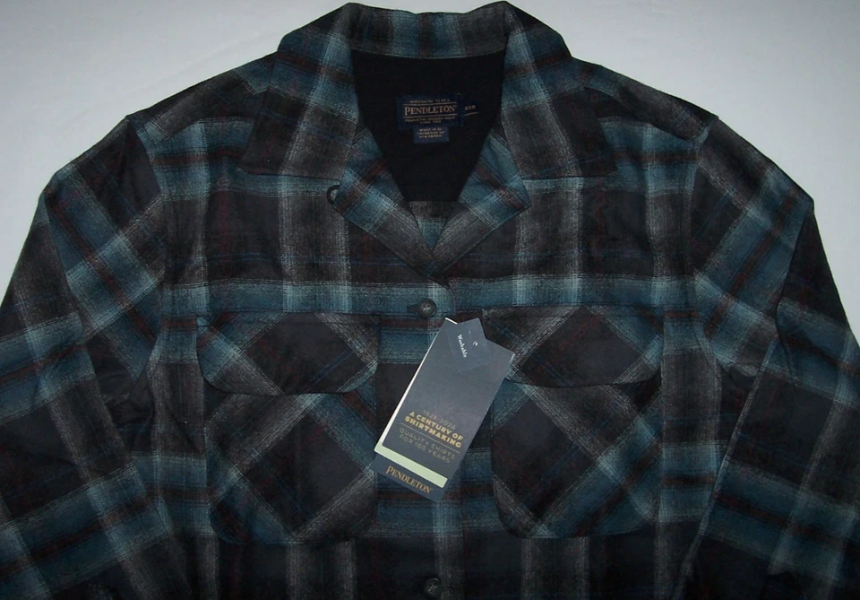 NWT Pendleton GRAY/BLUE OMBRE PLAID BOYFRIEND BOARD Wool Shirt Women's XXS - Image 4 of 4