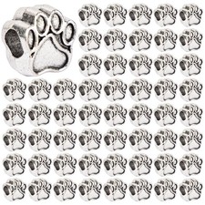 AUEAR 100 Pack Silver Cat Paw Charms Loose Beads