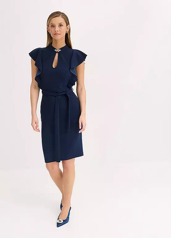 Freemans Azul Oscuro Volantes Manga con Vuelo Vestido GB 14/16 (fm208-6)