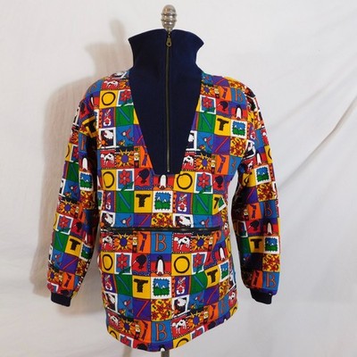 Bonzo Bonz New Zealand Womens L Pullover Colorful Print 1/4 Zip Sweatshirt