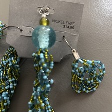 Green Beaded 18” necklace And Earrings Set