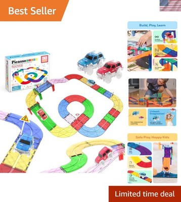 Creative Thinking Made Fun! Magnetic Race Track Set with 2 Race Cars for Ages 3+