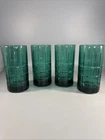 Set Of 4 Vintage Anchor Hocking Tartan Plaid Emerald Green 16 Oz Glass Tumblers