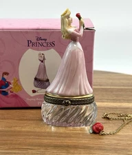 PHB Porcelain Hinged Trinket Box Sleeping Beauty With Necklace