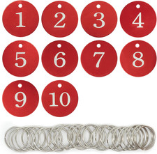 round Aluminum Engraved Number Tags Key Tags ID Tags 1-10, Red 