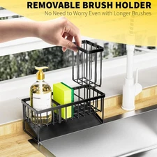 Kitchen Sturdy Metal Sink Rack Black Stainless Steel Soap & Scrub Organizer
