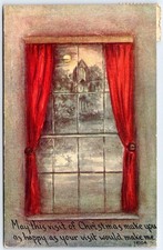 Postcard Christmas Night Winter Scene Outside Window FA Owen Pub HC22