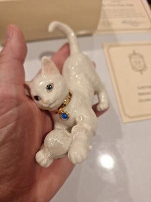 Lenox Cat w/ Yarn Ball Figurine Light Blue Crystal March Birthstone RETIRED