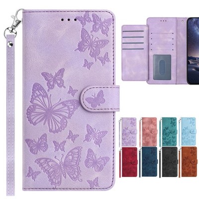 For iPhone 17 Pro Max 16 15 14 13 12 11 Embossed 8 Card Slots Wallet Case +Strap