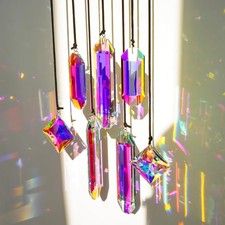 HDCRYSTALGIFTS Set 7 Crystal Sun Catcher Prisms, AB Colored Multi-colored