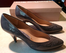 Vtg 80s Evan-Picone Pewter Lizard inserts Kid Leather Pumps 3" Heel in box 6.5 M