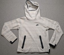 Nike Tech Fleece Hoodie Womens Small Funnel Neck Heather White High Neck