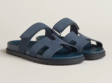 New HERM S Blue Celeste Suede Leather Women s Chypre Sandals Size 38
