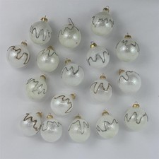 17 White Glitter Christmas Ball Ornaments 2.5 inch W/Gold And Silver Zigzag