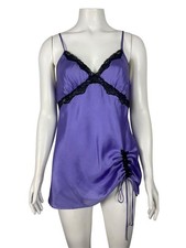 Vintage Y2K Victoria's Secret Satin Slip Medium Purple Lace Lingerie Babydoll