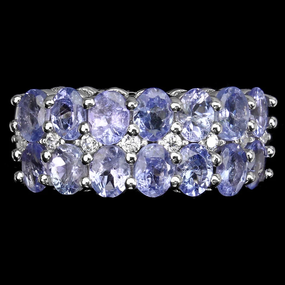 925 Anello Argento Sterling Ovale Tanzanite 4x3mm Naturale Gemma Gioielli Sz 6 - Immagine 2 di 4