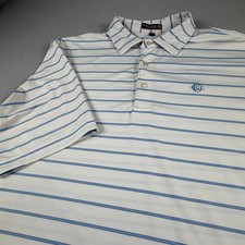 Peter Millar Summer Comfort Polo Shirt Mens XL White Blue Stripe Performance