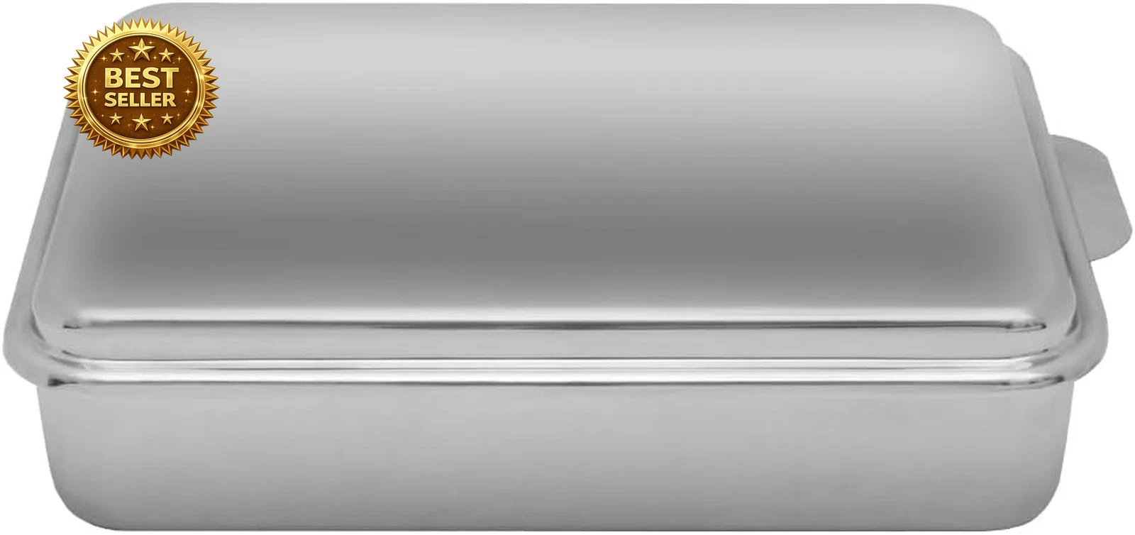Stainless Steel 9x13 Covered Cake Pan Deep Baking Tray with Snap-On Lid 18/10