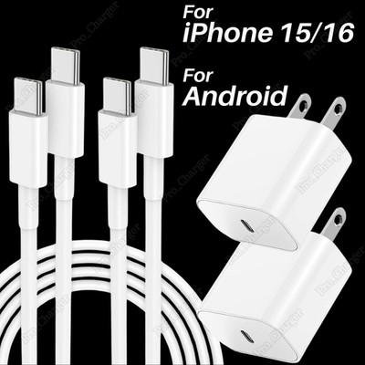 For iPhone 15 16 Pro iPad Pro Samsung 20W Fast Charger Block Type C USB C Cable