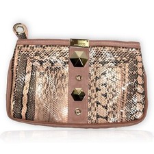 JIMMY CHOO Zulu Reptile Snakeskin Blush Pink Suede Clutch Grommets Authentic