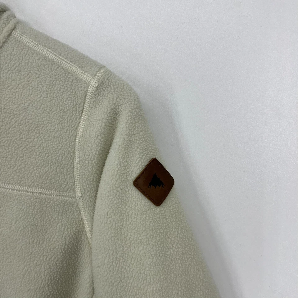 Burton Fleece Jacket Men's Size S Cream Full Zip Pockets Hooded Outdoors - Image 4 of 4