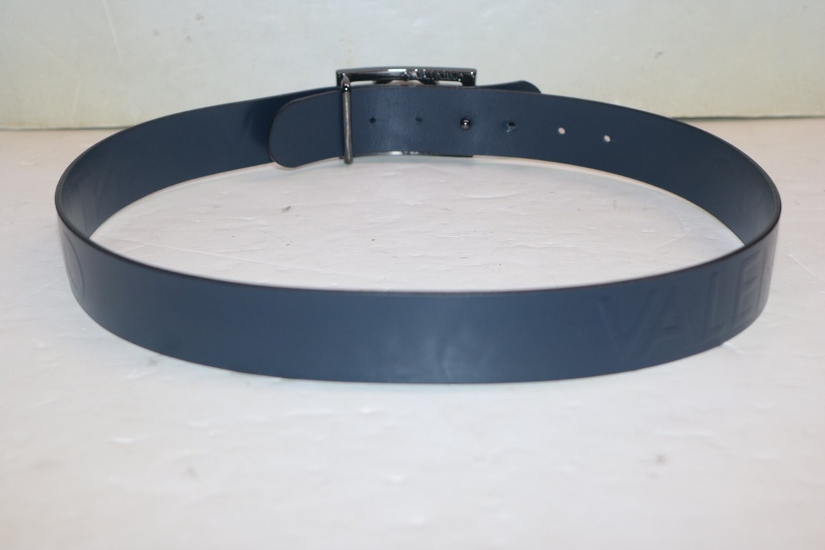 Mario Valentino Dark Blue Embossed Leather Rectangle Logo 