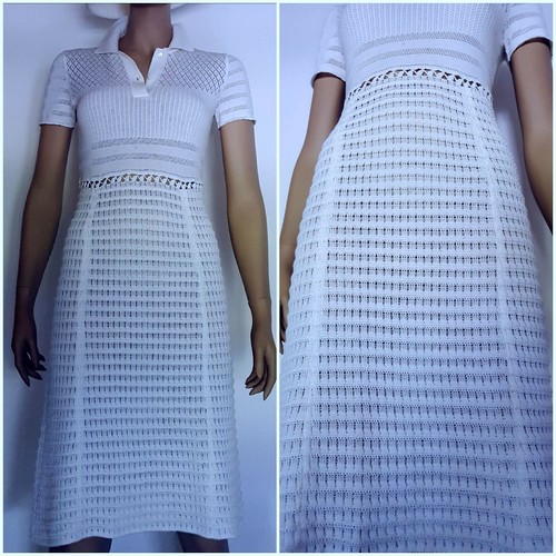 MIU MIU by PRADA Abito Vintage Anni 90 Crochet 100% Cotone Bianco Tg 40 |  eBay
