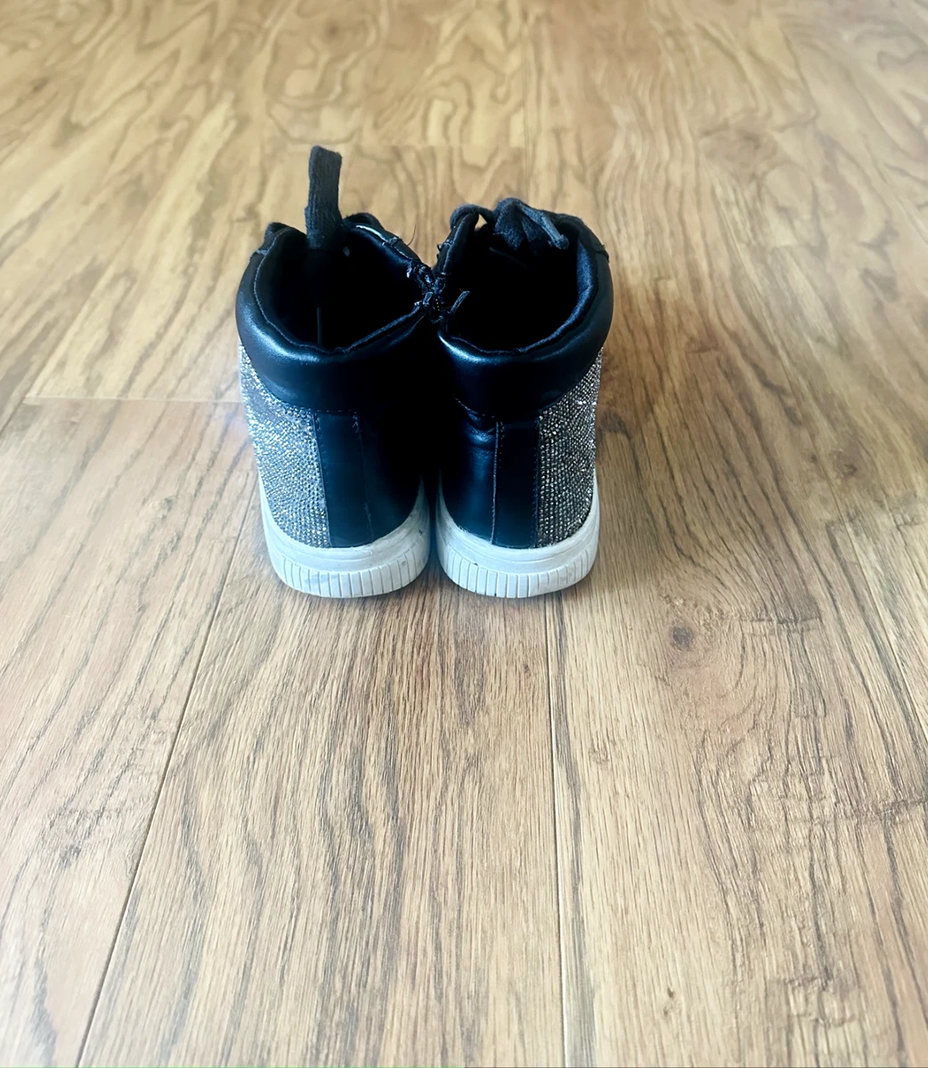 Girls Steve Madden J Sliceey Black Silver Rhinestone Sneakers Size 5