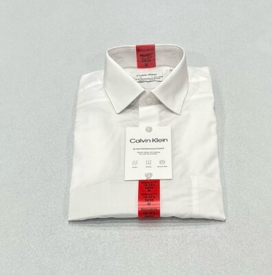 Calvin Klein Men's Active Performance Stretch Shirt, White, M (15-15.5, 34/35)