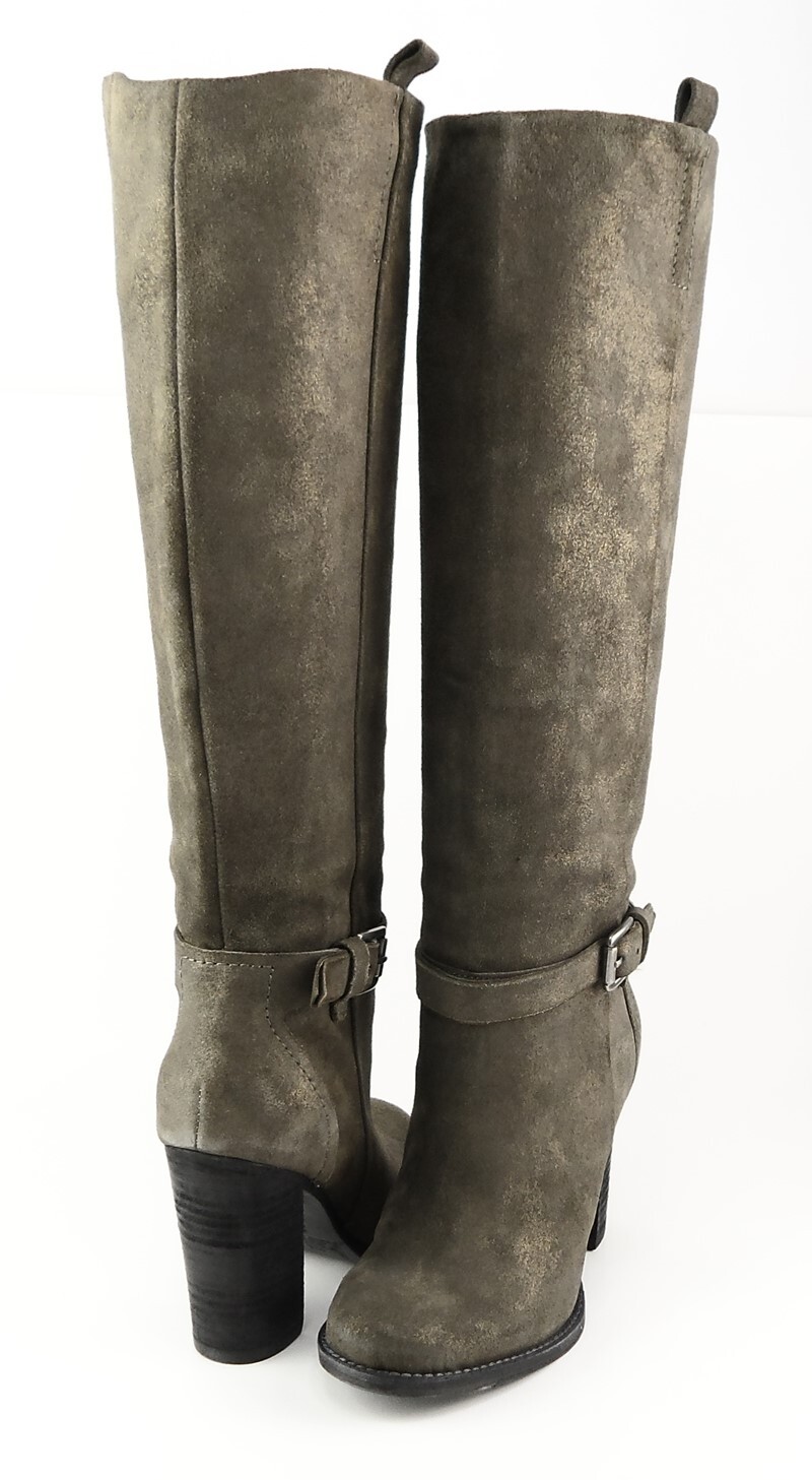 $495 BELLE SIGERSON MORRISON HAYLEY Taupe Gold Suede Designer Tall Boots 6