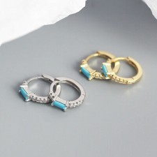 Baguette CZ Zirconia 925 Sterling Silver Boho Huggie Hoop Earrings F0269