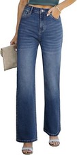 Women's High Waisted Wide Leg Jeans - Casual Straight Denim Pants with Pockets
