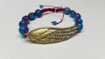 ANGEL WING BRAIDED SHAMBALLA BEAD ROPE BRACELET Teal & Pink Rhinestone Lady Girl