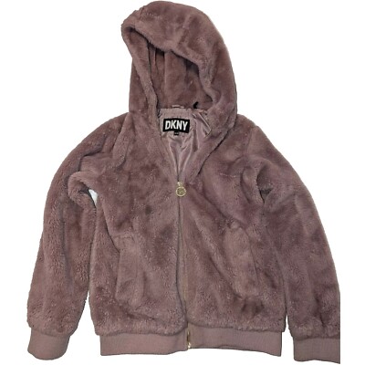 DKNY Full Zip Hooded Fleece Sherpa Jacket Girls Size 14-16 Pink