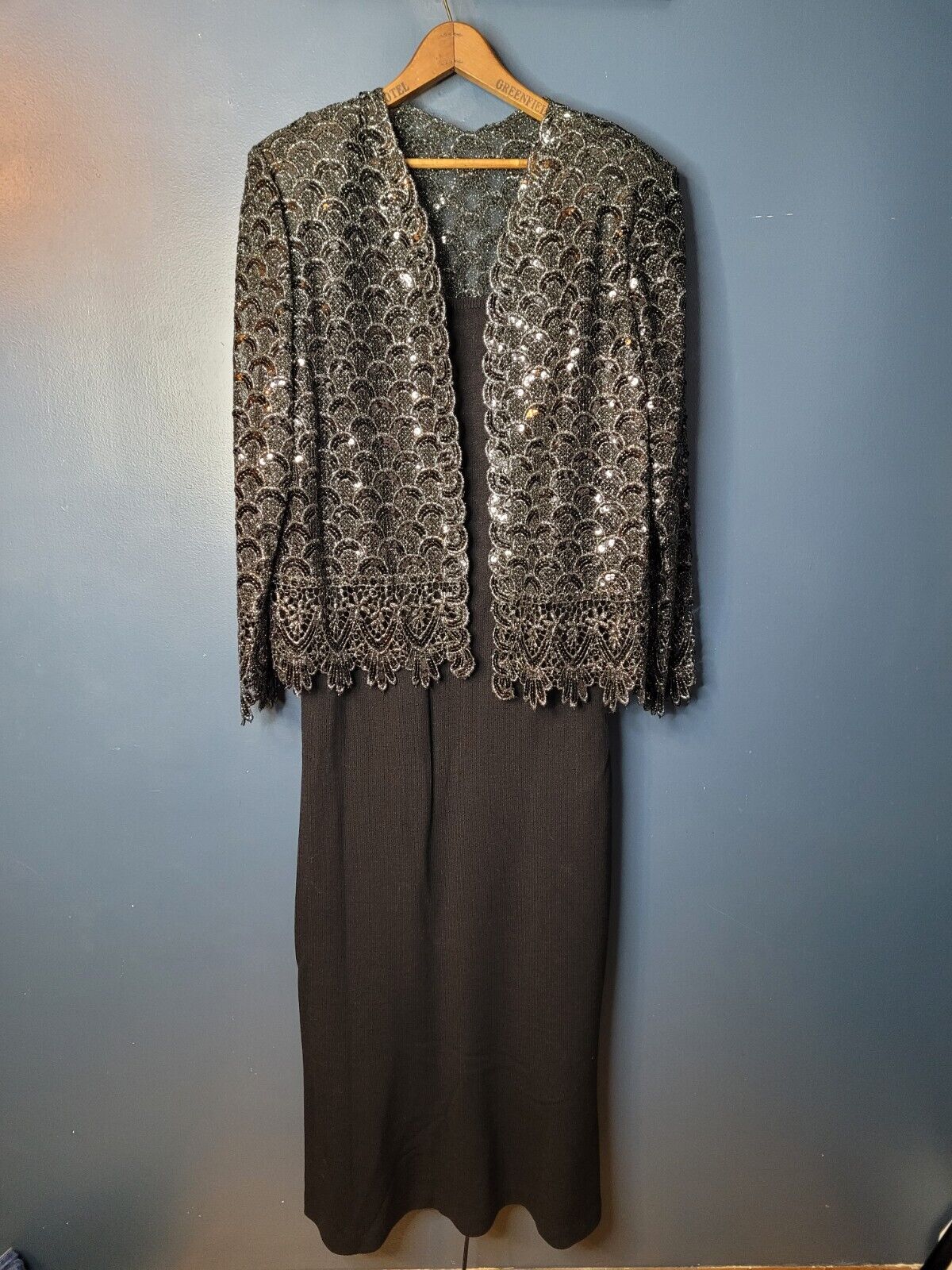 Black Santana Knit Dress Cardigan Sequin Embellis… - image 1