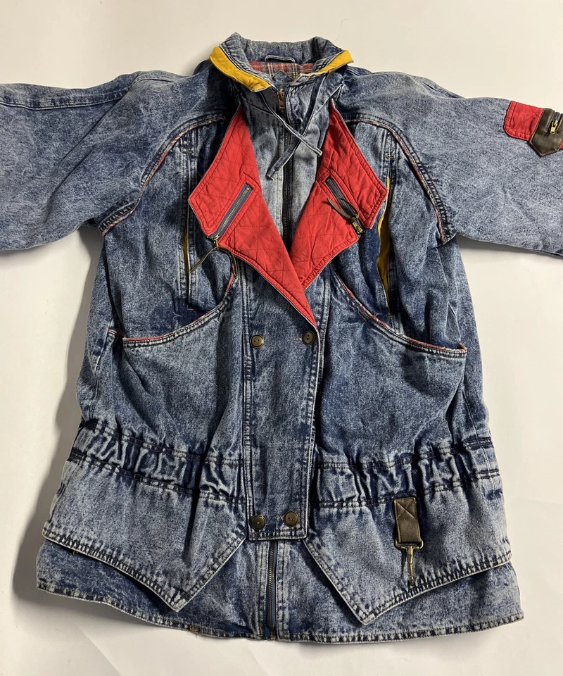 Vintage 90s Y2K Current Seen Denim Grunge Multi Material Men M Denim Trench Coat - Image 2 of 4