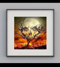 Halloween Diamond Painting Moon Skull in Tree 5D 20x20cm Complete Kit US Ship