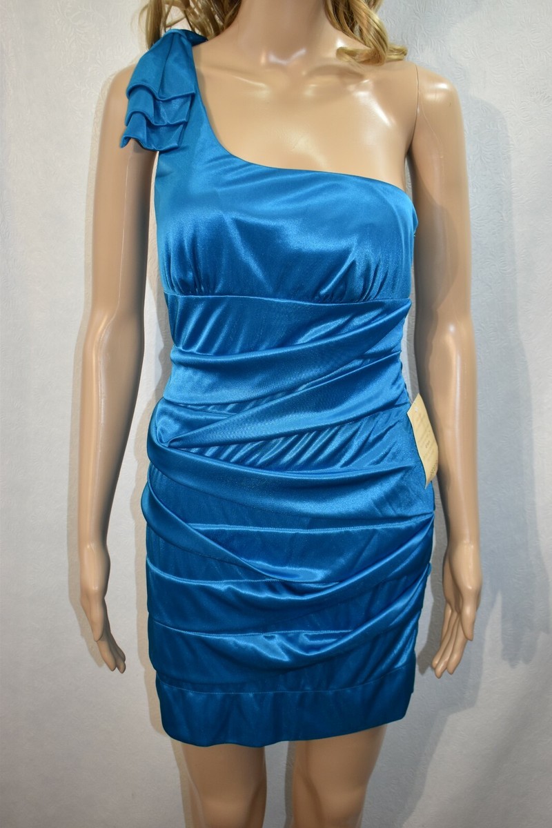 arden b blue dress Size Small One Shoulder Ruched Women's 1377 Elegant Navy Blue Sequin Size:90cm