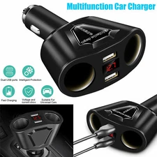Car LCD Cigarette Lighter Socket Splitter Dual USB Charger Power Adapter DC 12V