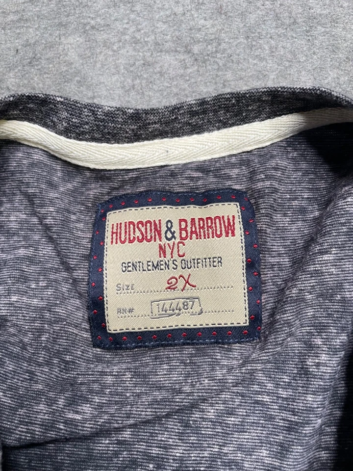 Camisa Hudson & Barrow Henley Manga Larga Medio Botón Talla 2X Azul Gris Foto 3 de 4