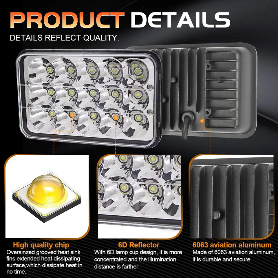 For Western Star 4900 Semi Truck 4PCS 4x6" LED Headlights H4656/4651 Hi-Lo Beam - Image 2 of 4