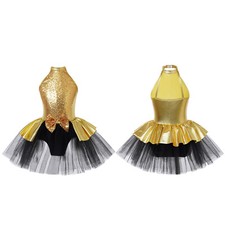 Kids Girls Glitter Sequined Ballet Tutu Dress Modern Jazz Latin Dance Costume