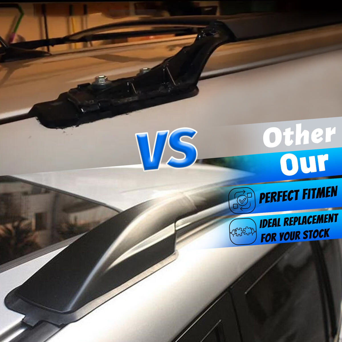 TOP Roof Rack Cover Rail End Shell Replacement For Toyota RAV4 XA30 2006-2012 - Set Of 4, Black